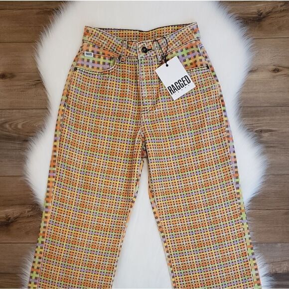 The Ragged Priest Oblivion Rainbow Plaid High Rise Straight Dad Jeans Size 24 - Picture 7 of 16